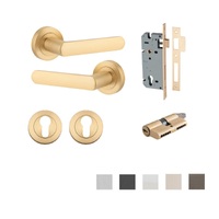 Iver Osaka Door Lever Handle on Round Rose Entrance Kit Key/Key - Available in Various Finishes