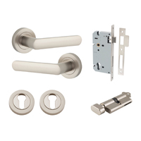 Iver Osaka Door Lever on Round Rose Entrance Kit Key/Thumb Satin Nickel 20779KENTR60KT