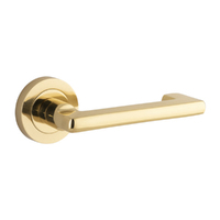 Iver Baltimore Return Door Lever Handle on Round Rose Polished Brass 20780