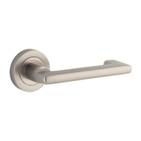 Iver Baltimore Return Door Lever Handle on Round Rose Satin Nickel 20789