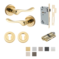 Iver Stirling Door Lever Handle on Round Rose Entrance Kit Key/Key - Available in Various Finishes