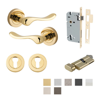 Iver Stirling Door Lever Handle on Round Rose Entrance Kit Key/Thumb - Available in Various Finishes
