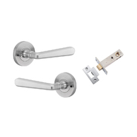 Iver Copenhagen Door Lever Handle on Round Rose Inbuilt Privacy Brushed Chrome 20805KIBPRIV60