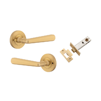 Iver Copenhagen Door Lever Handle on Round Rose Inbuilt Privacy Brushed Brass 20806KIBPRIV60