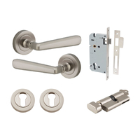 Iver Copenhagen Door Lever on Round Rose Entrance Kit Key/Thumb Satin Nickel 20809KENTR60KT