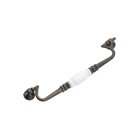 Restocking Soon: ETA Early September - Tradco Cabinet Drop Pull Handle White Porcelain Antique Brass 256mm 21030