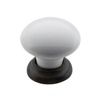 Tradco Cupboard Knob White Porcelain Antique Brass 32mm x 30mm 21035