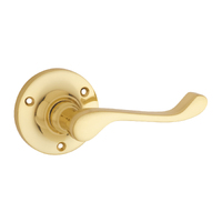 Tradco Victorian Door Lever Handle on Round Rose Unlacquered Polished Brass 21350