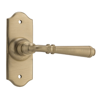 Tradco Reims Door Lever Handle on Short Backplate Passage Unlacquered Satin Brass 21357