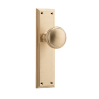 Tradco Milton Door Knob Handle on Long Backplate Passage Unlacquered Satin Brass 21366