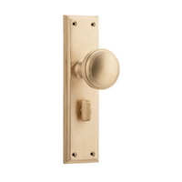 Tradco Milton Door Knob Handle on Long Backplate Privacy Unlacquered Satin Brass 21366P