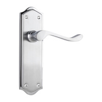 Tradco Henley Door Lever on Long Backplate Passage Satin Chrome 21596
