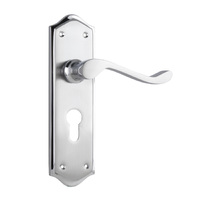 Tradco Henley Door Lever on Long Backplate Euro Satin Chrome Euro 21596E