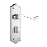 Tradco Henley Door Lever on Long Backplate Privacy Satin Chrome 21596P