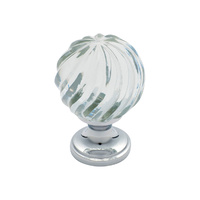 Tradco 3030CP Cupboard Knob Glass Fluted Swirl Polished Chrome 38mm