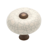 Tradco 3042IVAB Porcelain Knob Crazed Ivory Antique Brass 32mm