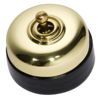 Tradco 5150PB Black Porcelain Base Switch Polished Brass 