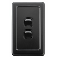 Tradco 5343 2 Gang Flat Plate Rocker Switch Matte Black