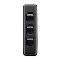 Tradco 3 Gang Flat Plate Rocker Switch Matt Black 5346 