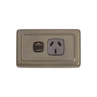 Tradco 5848AB Single Power Point Antique Brass BR 115x72mm