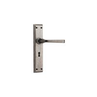 Tradco Menton Door Lever Handle on Long Backplate Lock Rumbled Nickel 6355