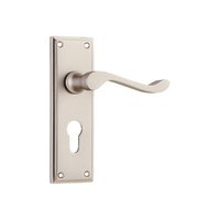 Tradco Camden Lever Handle on Rectangular Backplate Euro Satin Nickel 6555E