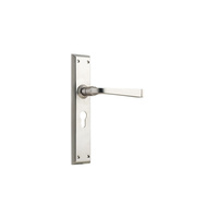 Restocking Soon: ETA Early September - Tradco Menton Lever on Long Backplate Euro Satin Nickel 6557E