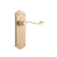 Restocking Soon: ETA Early May - Tradco Henley Door Lever Handle on Shouldered Backplate Passage Satin Brass 6633