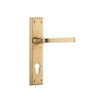 Tradco Menton Door Lever Handle on Long Backplate Euro 85mm Satin Brass 6637E85