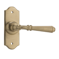 Tradco Reims Door Lever Handle on Short Backplate Passage Satin Brass 6642