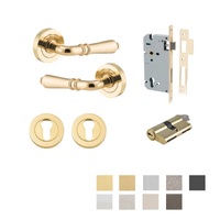 Iver Sarlat Door Lever Handle on Round Rose Entrance Kit Key/Key - Available in Various Finishes