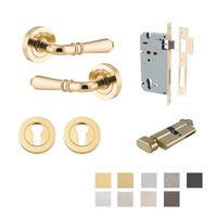 Iver Sarlat Door Lever Handle on Round Rose Entrance Kit Key/Thumb - Available in Various Finishes