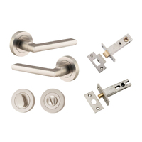 Iver Baltimore Door Lever Handle on Round Rose Privacy Kit Satin Nickel 9219KPRIV60