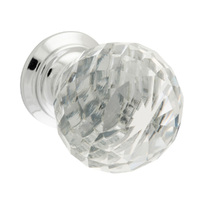 Tradco 9540+ Clear Diamond Cut Glass Cupboard Knob Chrome Plate