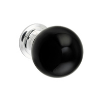 *WSL DISCONTINUED* Tradco 9551 Black Round Glass Cupboard Knob 40mm Chrome Plate