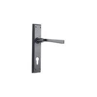 Tradco Menton Door Lever Handle on Long Backplate Euro 85mm Matt Black 9626E85