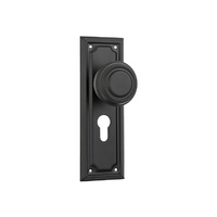 Tradco Edwardian Door Knob on Rectangular Backplate Euro Matt Black 9634E