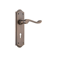 Tradco Henley Door Lever Handle on Shouldered Backplate Lock Antique Brass 9708