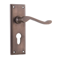 Tradco Camden Door Lever Handle on Rectangular Backplate Euro Antique Brass 9709E