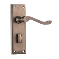 Tradco Camden Door Lever Handle on Rectangular Backplate Privacy Antique Brass 9709P