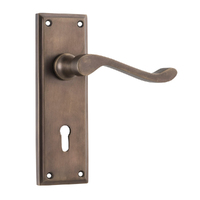 Tradco Camden Door Lever Handle on Rectangular Backplate Bitkey Antique Brass 9710