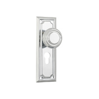 Tradco Edwardian Door Knob on Rectangular Backplate Euro Chrome Plated 9746E