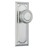 Tradco Edwardian Door Knob on Rectangular Backplate Passage Satin Chrome 9760