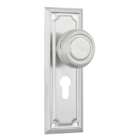 Tradco Edwardian Door Knob on Rectangular Backplate Euro Satin Chrome 9760E