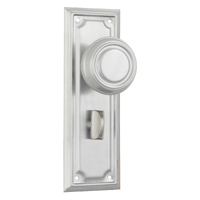 Tradco Edwardian Door Knob on Rectangular Backplate Privacy Satin Chrome 9760P
