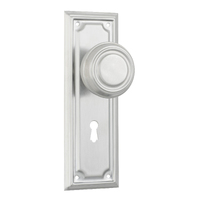 Tradco Edwardian Door Knob on Rectangular Backplate Lock Satin Chrome 9761