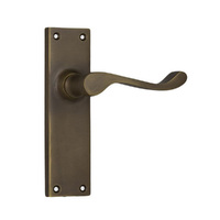 Tradco Victorian Door Lever Handle on Long Backplate Passage Antique Brass 0782