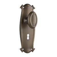 Tradco Bungalow Door Knob on Backplate Lock Antique Brass TD0831