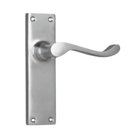 Tradco Victorian Door Lever Handle on Long Backplate Passage Satin Chrome 0912