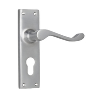 Tradco Victorian Door Lever Handle on Long Backplate Euro Satin Chrome 0912E